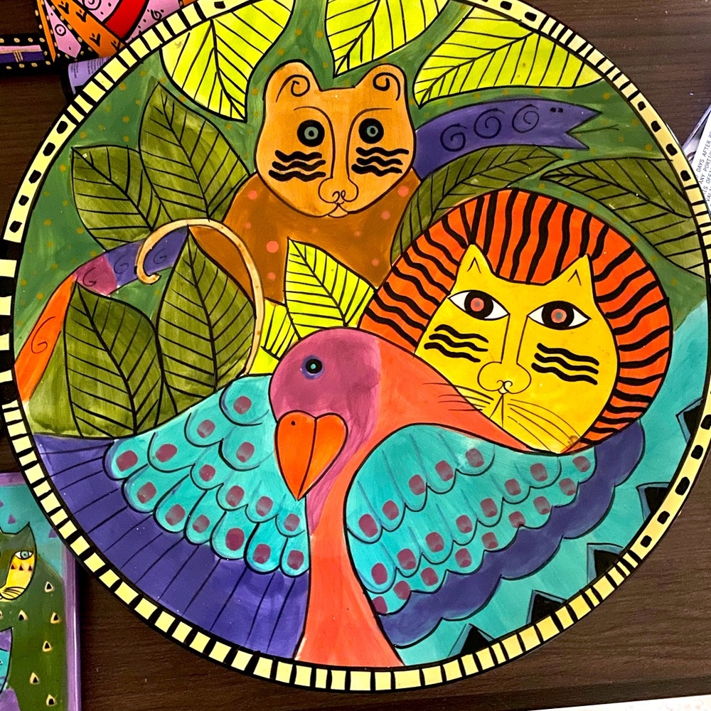 Vintage laurel Burch large 16” jungle cat platter